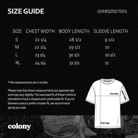 oversize size chart.